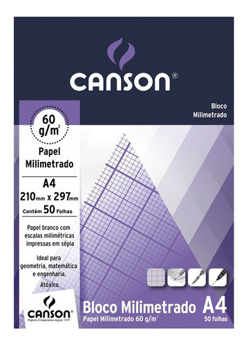 Bloco Canson Milimetrado A4 63g/m2 50 Folhas 0