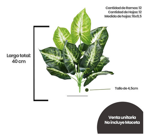 Planta Artificial 36 Cm Hojas  Jardin Vertical Sin Maceta 1