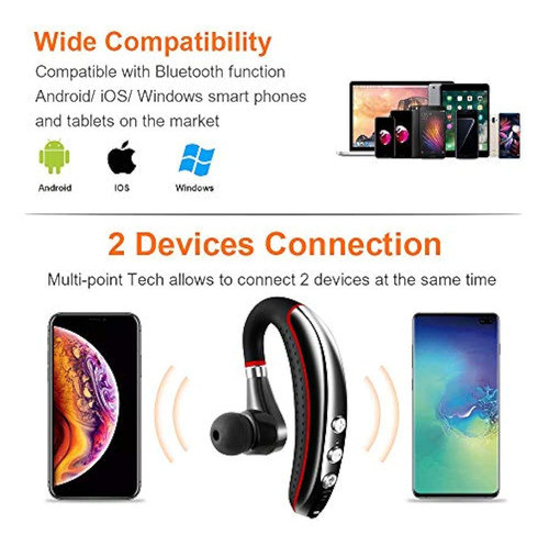 Bluetooth Headset V5.0, Auricular Inalámbrico Bluetooth Con 1