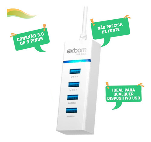 Hub Usb 3.0 4 Portas 9 Pinos Extensor Pc Hd Mouse Teclado 1