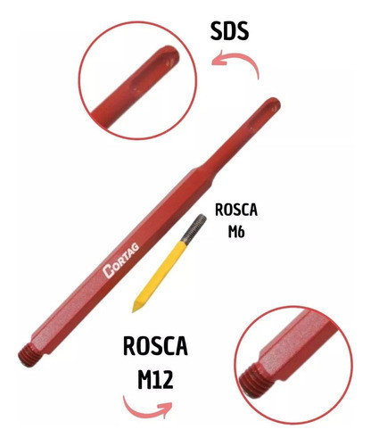 Haste Encaixe Sds Plus E Pino Centro Vermelha 150mm - Cortag 1