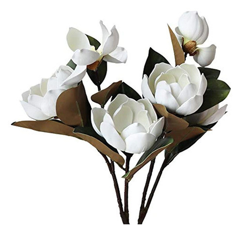 Liucogxi Flor De Magnolia Artificial Vintage Blanca 6 Cabeza 0