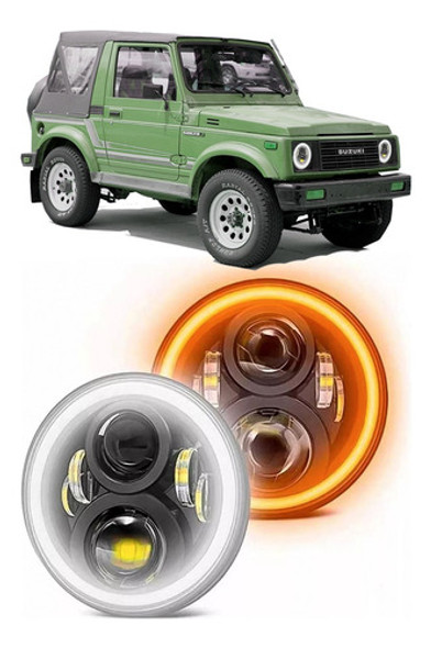 Farol De Milha Led Angel Eyes 7 Polegada Suzuki Samurai 4x4 0