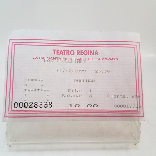 Entrada Los Siete 7 Delfines Teatro Regina 1999 De Coleccion 0