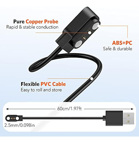 Agptek Smart Watch Cable Usb Para Lw31, Universal 2 Pin 1.97 1