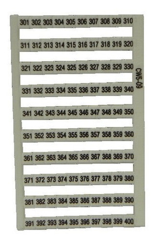 Plancha Numeros 301-400 Zoloda (1 Juego) Cw-5-09 0