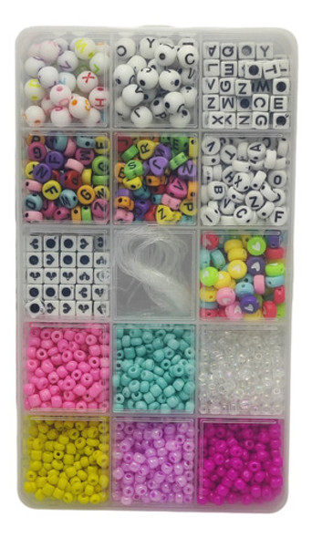 Kit Set Caja Armar Pulseras Mostacillas Letras Dijes Tanza 0