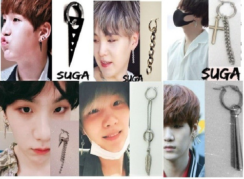 Pack 6 Aritos Acero Unitarios Kpop Bts Suga 0
