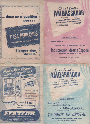 Lote De 2 Antiguos Programa Cine * Ambassador  * Año 1955 0