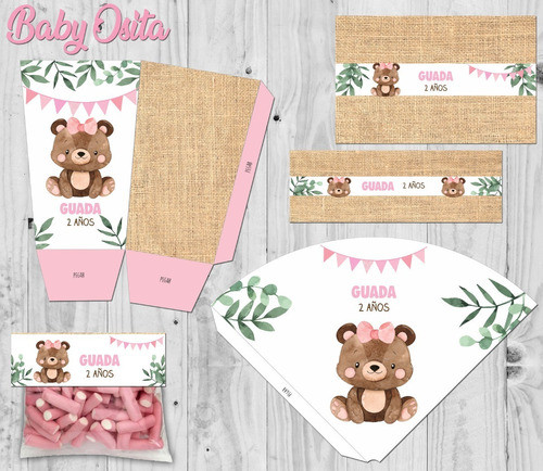 Kit Imprimible Osito Bebé Nena Con Textos Editables 1