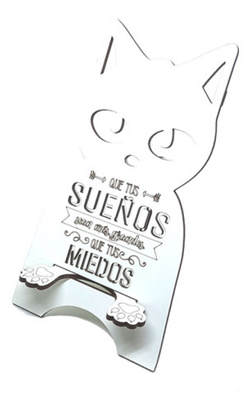 Porta Celular Gato Con Frase - Atril Soporte Madera Estuche 0