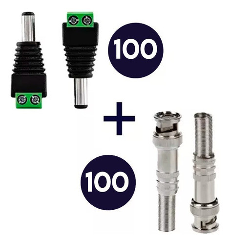 Kit 100 Conector Bnc Com Mola + 100 P4 Macho Com Borne 1