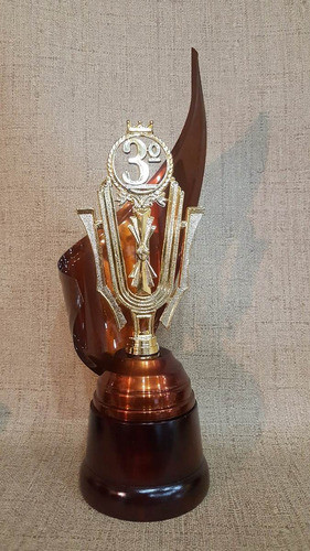 Trofeo Metálico Envolvente Tercer 3º Puesto 37cm Base Madera 1