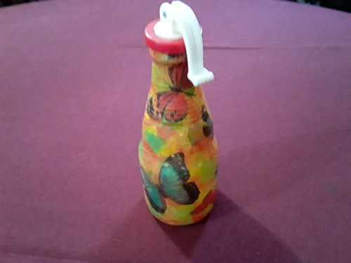 Antigua Botella Vidrio Decoracion Decoupage Frances Mariposa 0