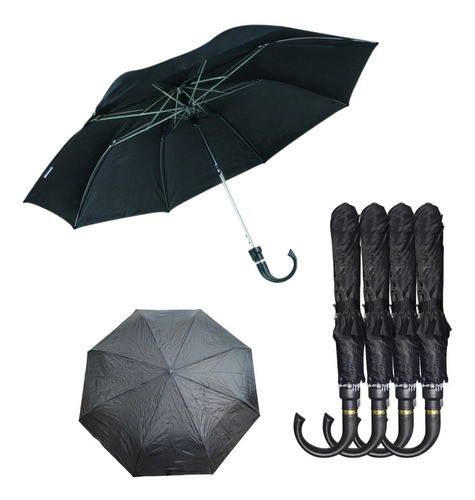 Kit 4 Mini Guarda-chuva Sombrinha De Bolsa | Preto | Gancho 0