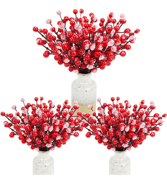 Obbsie 24 Pcs Tallos Artificiales De Acebo Baya, Tallos De C 0