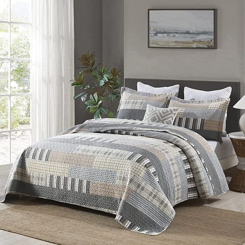 Y-plwomen Quilts Queen Size - 100% Algodón Marrón Gris Reina 1