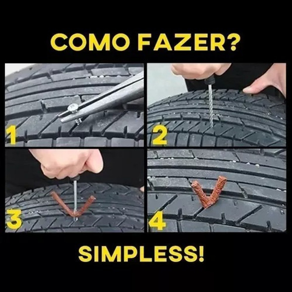 Kit Remendo Pneu Sem Câmara Carro Moto + Reparo Macarrão 1