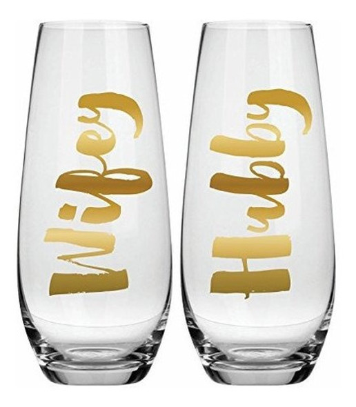Slant Wifey Y Hubby Stemless Copas De Champaña  Conjunto De 0
