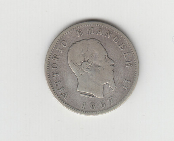 Moneda Italia 1 Lira Año 1867  Plata Bueno 0 Moneda Italia 1 Lira Año 1867  Plata Bueno 0