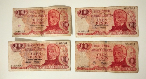4 Cédulas Argentina 100 Pesos Antigas 0