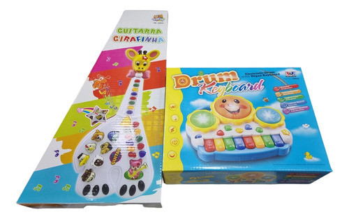 Kit Brinquedos Musicais Guitarrinha Girafa Tambor Flash Drum 1