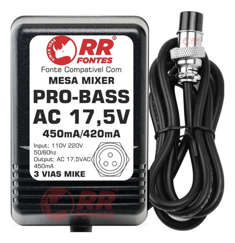 Fonte Ac 17,5v Para Mesa De Som Pro-bass Pm-1624 Pm-1224 Us 0