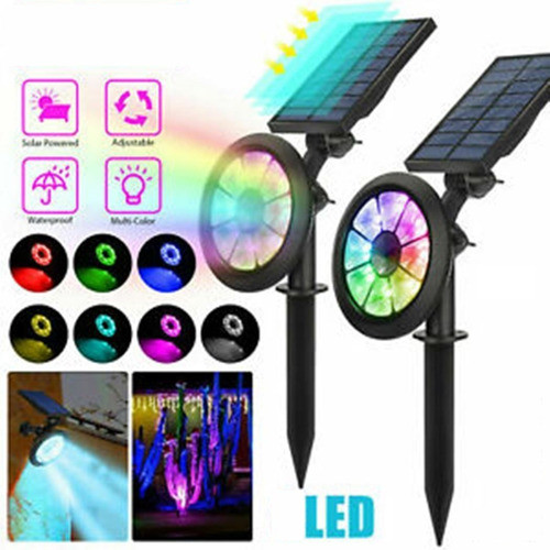 Foco Solar Estaca & Pared Rgb Jardin 9 Leds 5050/5w .x2 F10 0