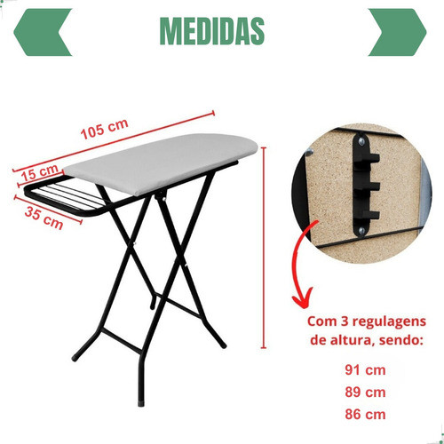 Mesa Taboa De Passar Grande 3 Alturas Extra Forte Aço 1