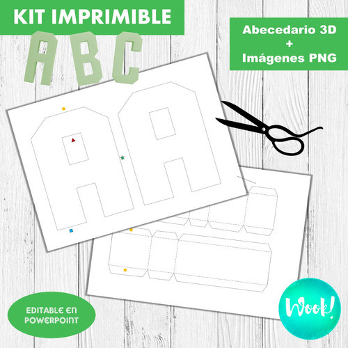 Kit Imprimible Molde Letras 3d Tamaño A4 Editables + Papeles 1