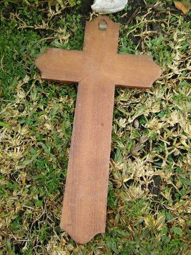 Crucifijo Antiguo En Madera Y Bronce Para Colgar 1