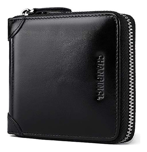 Cartera Con Cremallera De Cuero Genuino Para Hombre Rfid Sec 0
