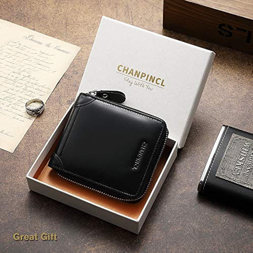 Cartera Con Cremallera De Cuero Genuino Para Hombre Rfid Sec 1