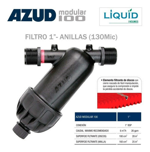 Filtro Riego Y Goteo 1  Anillas 130 Mic - Azud Modular 100 0