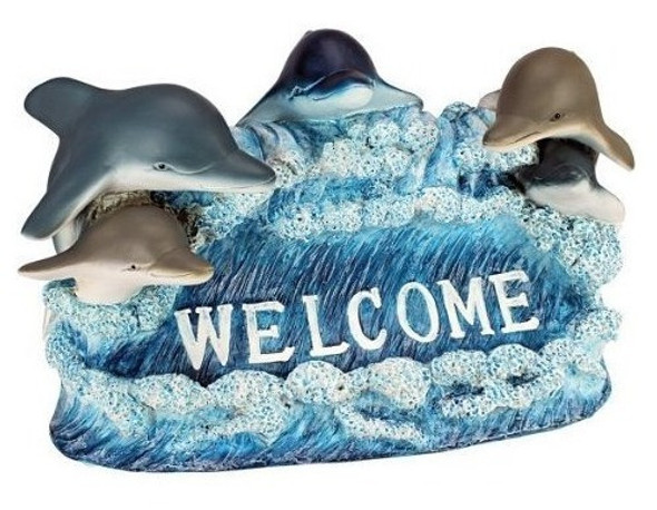 Diseño Toscano Dolphin Bienvenido Estatua 0