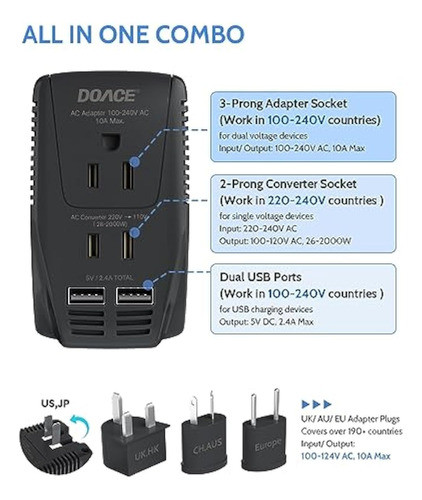 Convertidor De Voltaje De Viaje De 2000 W, 1