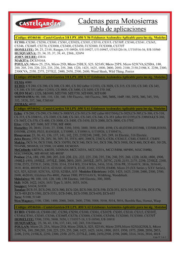 Cadena Motosierra Armada Castel Garden 3/8 Lpx 050 X 56 1