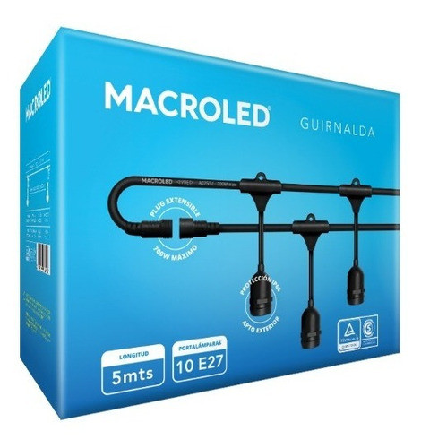 Guirnalda Luces Led Macroled Exterior 5mts 10 Lamparas E27 1