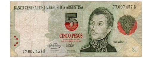 Billete Argentina 5 Pesos Convertibles 1 Diseño Bottero 3031 0