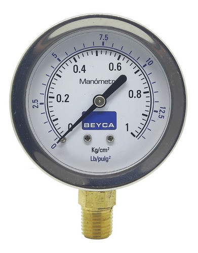 Manómetro 1 Kg 63mm Rosca 1/4 Inferior Beyca Hermetico 0