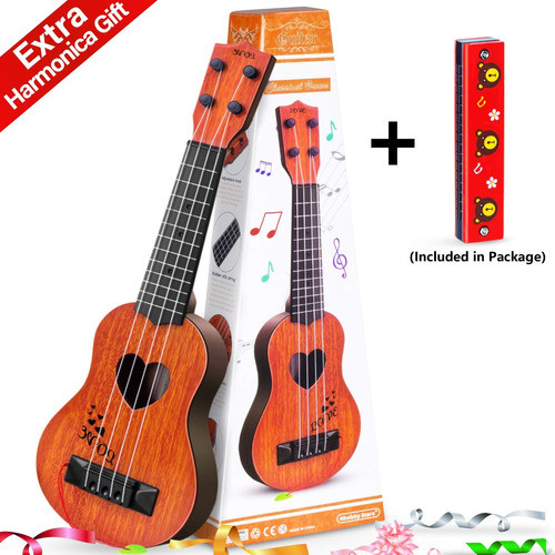 Ukulele Clásico Para Niños, Marrón, Con Armónica De 16 Hoyos 1