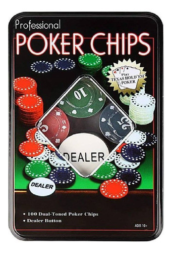 Jogo De Poker Fichas Chips 100 Peças E Lata Decorativa 0