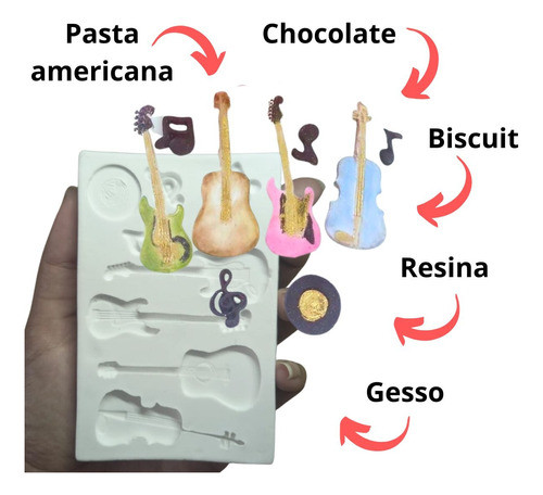 Molde De Silicone Instrumentos De Corda Biscuit Confeitaria 1