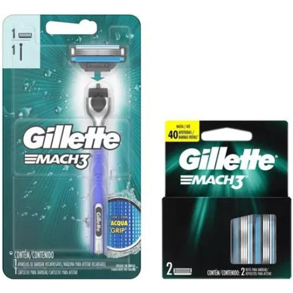 Gillette Mach3 Aparelho De Barbear Aqua Grip + 2 Refis (kit) 1