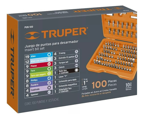 Juego De 100 Puntas Truper En Estuche Cromo Vanadio - Lnf 0