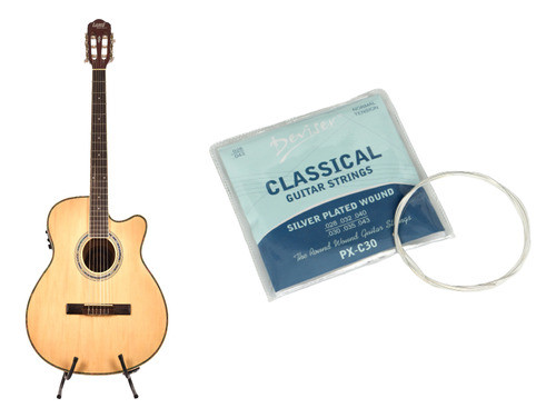 Kit Violão Land Eletrico Nylon Natural  Encordoamento 0