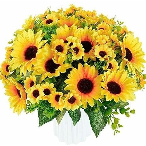 Whonline 4 Racimos Ramos De Girasol Artificiales Con Tallos 0
