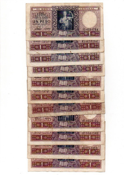 Lote 11 Billetes Argentina 1 Peso Moneda Nacional Diferentes 0