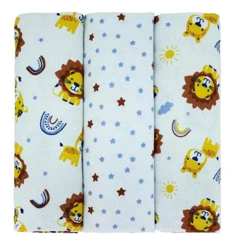 Kit Cueiro Flanelado Bublim C/3 Masc Branco/leão 28026467 0