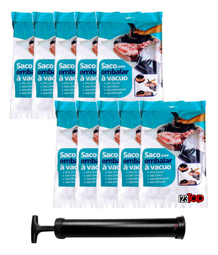 Kit 10 Saco A Vácuo 70x110 Cm + Bomba Viagem Roupas Edredom 0